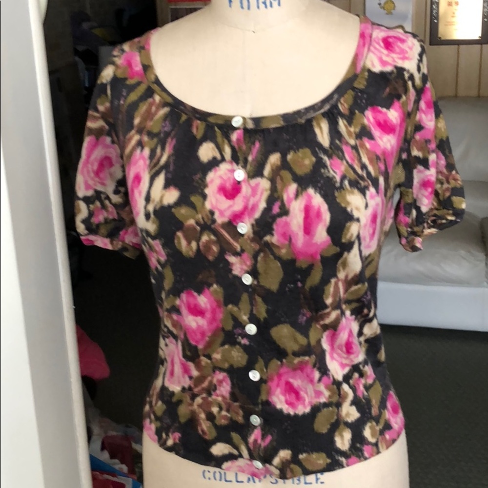 Ann Taylor loft pink rose wool button sweater